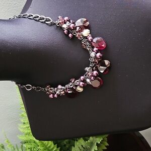 WHBM metallic necklace with purple crystals